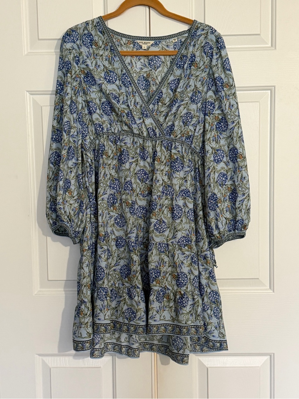 Max Studio Pale Blue Floral V-Neck Mini Dress